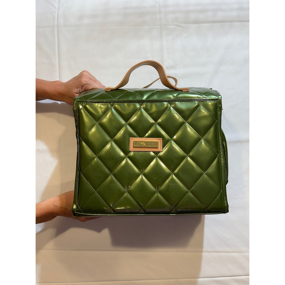 Joy & Iman Quilted Metallic Green Tri-Fold Cosmetic Travel Bag Organizer